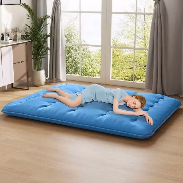 Kelvenix Blue King Size Futon Floor Mattress Pad with Removable Cover, W/D/H: 200 x 150 x 10 cm