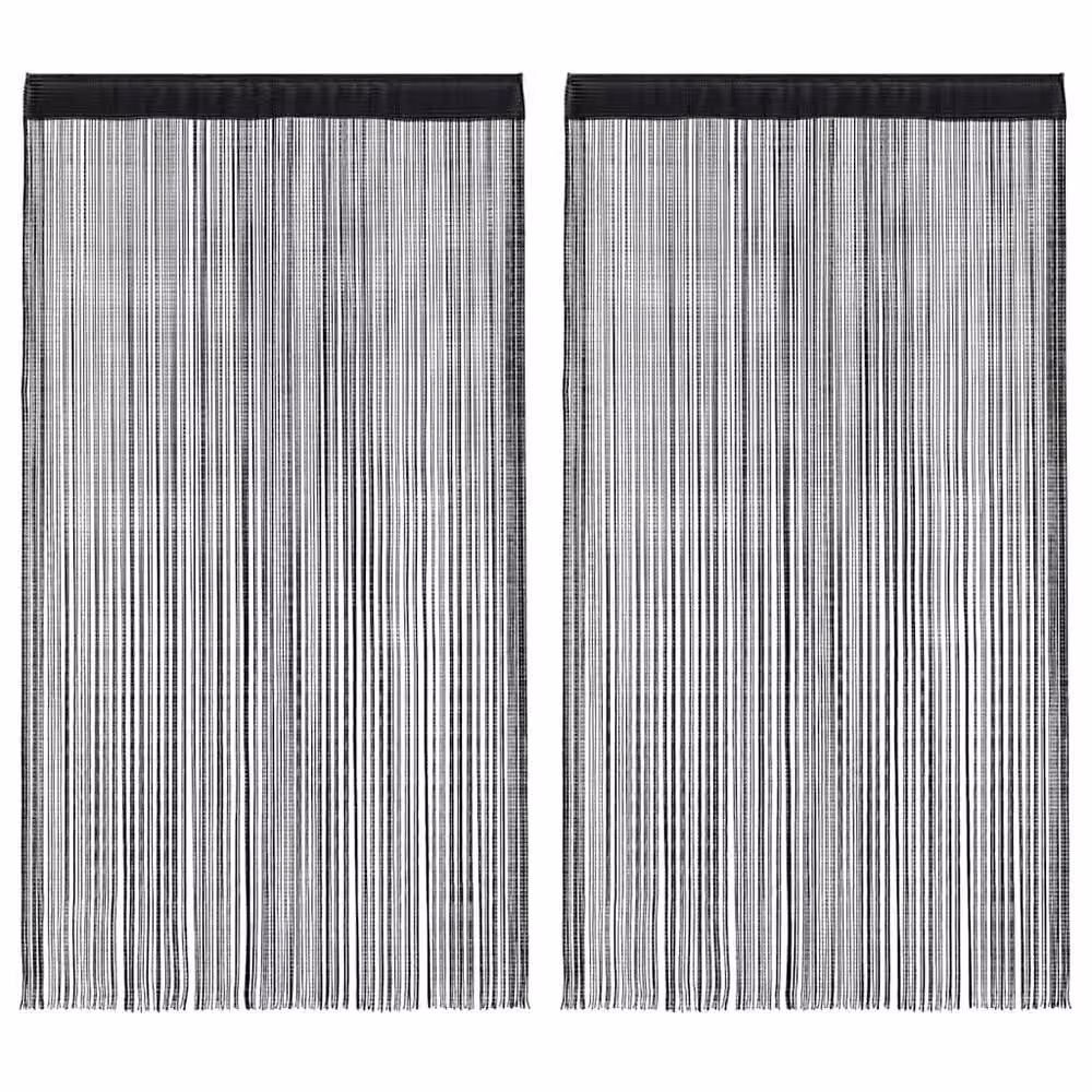 Berkfield Home Black String Curtains, 2 Pack, W: 100 cm, H: 250 cm – 2