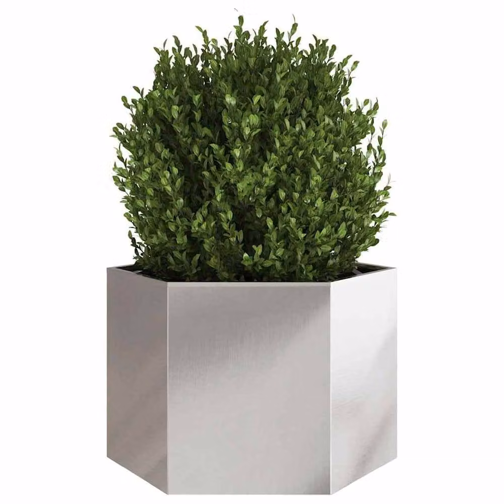 Berkfield Home Hexagon Garden Planter Tub in Silver Stainless Steel, W: 69 cm, D: 60 cm, H: 45 cm – 2