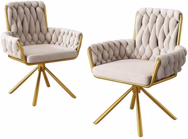 Chilli Seating Set of 2 Luxurious Velvet Swivel Dining Armchairs in Beige