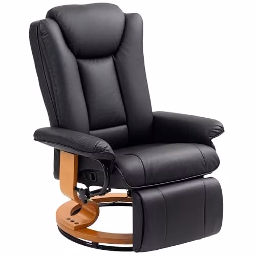 HOMCOM Black Synthetic Leather Manual Recliner Chair with 360 Degree Swivel and Footrest – 1
