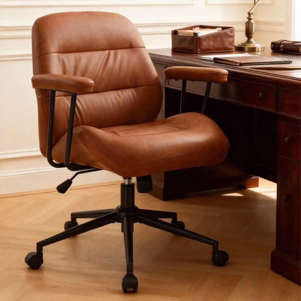 FORGEVIO Brown Ergonomic Home Office Chair with Armrests and Synthetic Leather Upholstery – 3