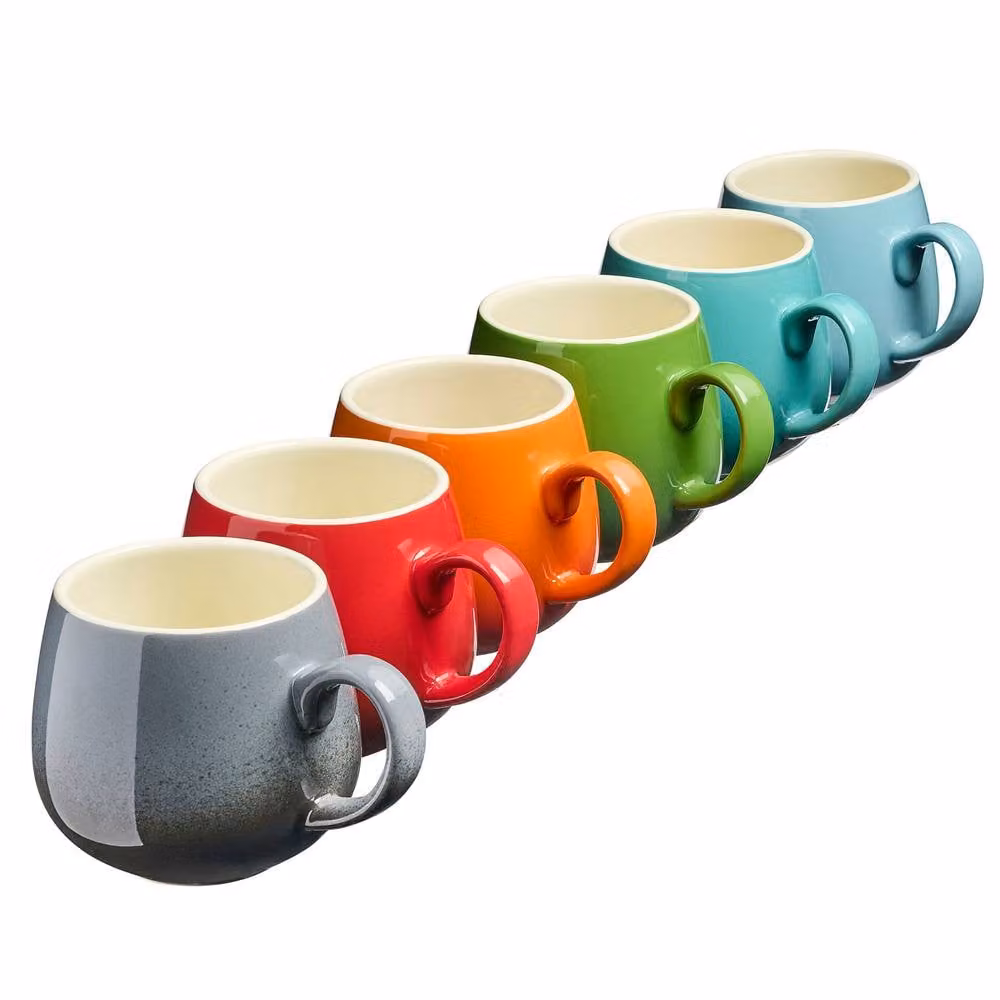 Cooks Professional 6 Piece Multicolour Stoneware Ceramic Tea and Coffee Mug Set, 350ml per mug – 2