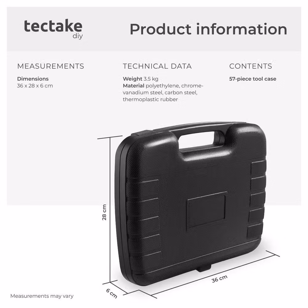 tectake Luigi Tool Box Black 57 Piece Tool Set with Pliers, Screwdrivers, Sockets and Bits – 6