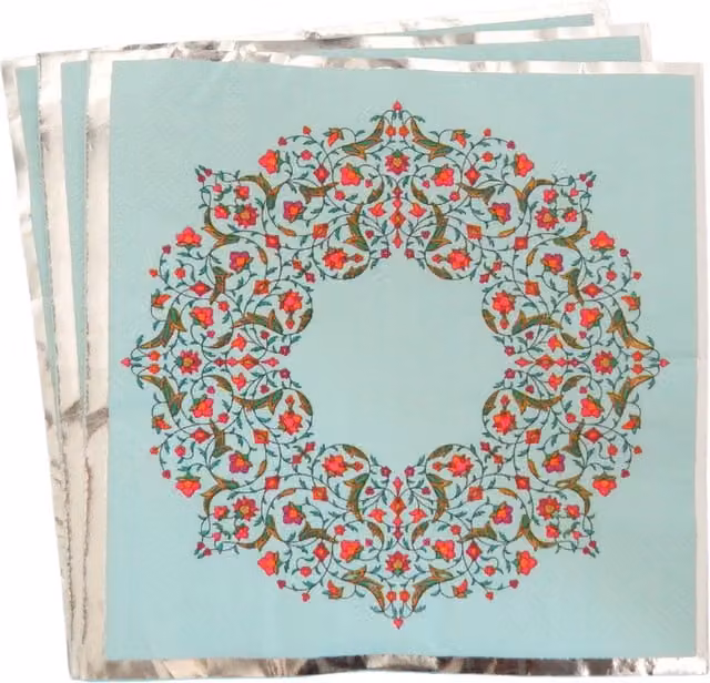 Peacock Supplies Persian Party Napkins in Mint Blue with Oriental Floral Design