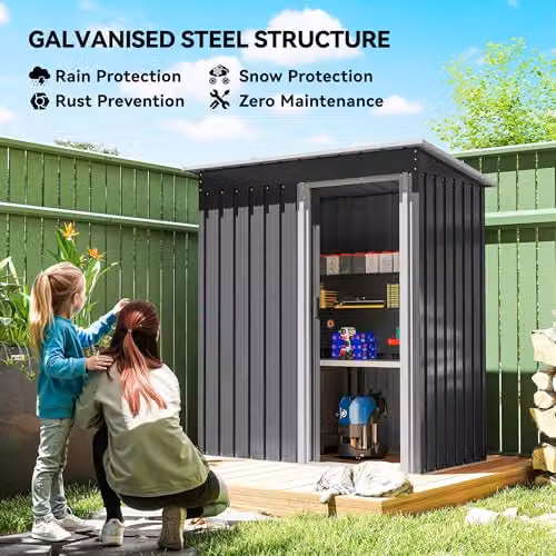 Outsunny Metal Garden Storage Shed with Sliding Door and Lock, Black – 3