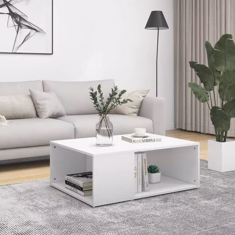 Berkfield Home Modern White Rectangular Coffee Table in Matt MDF, W/D/H: 90 x 67 x 33 cm