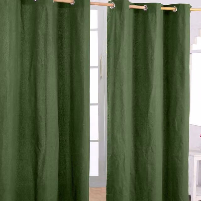 Homescapes Plain Cotton Eyelet Curtain Pair in Green, Width: 228 cm