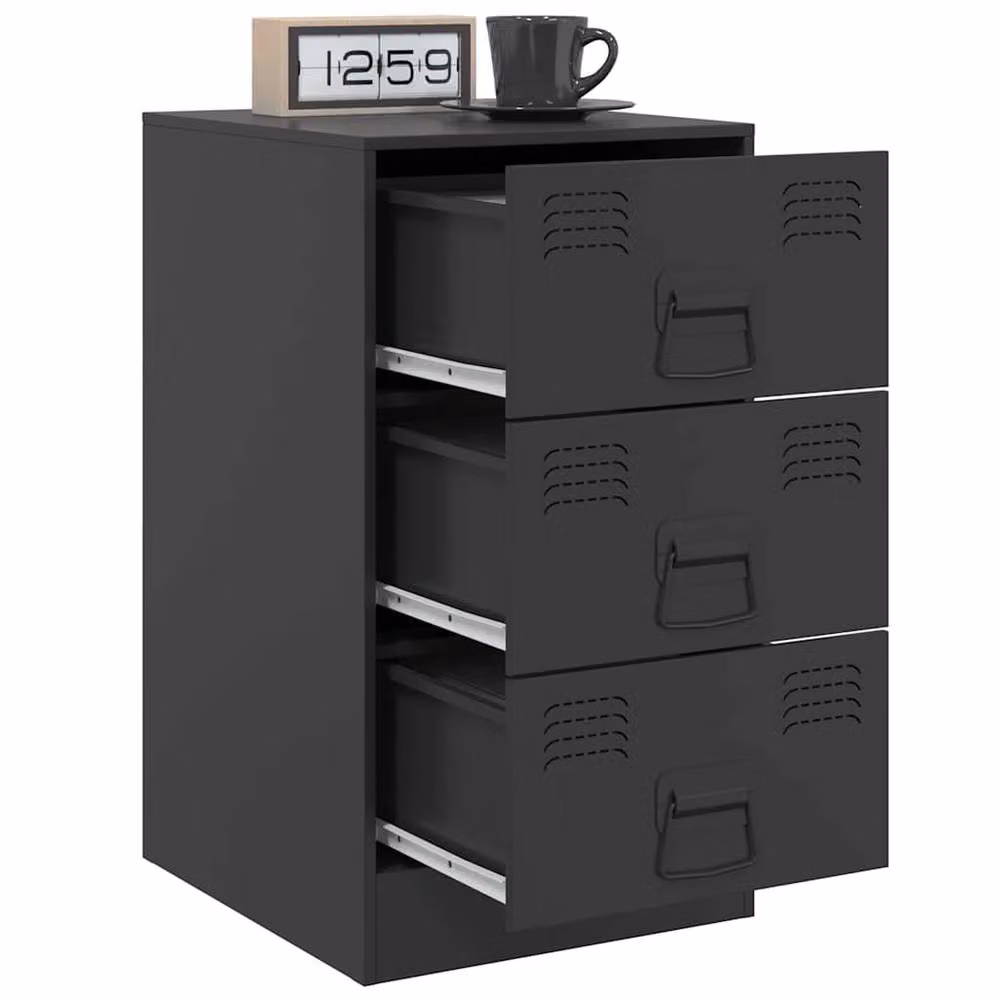 Berkfield Home Set of 2 Stylish Black Steel Bedside Cabinets, W/D/H: 34.5 x 39 x 62 cm – 3