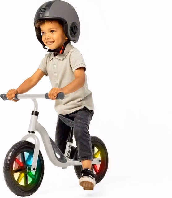 Chillafish Charlie Glow Balance Bike in Beige and White with Height-Adjustable Metal Frame and EVA Foam Wheels