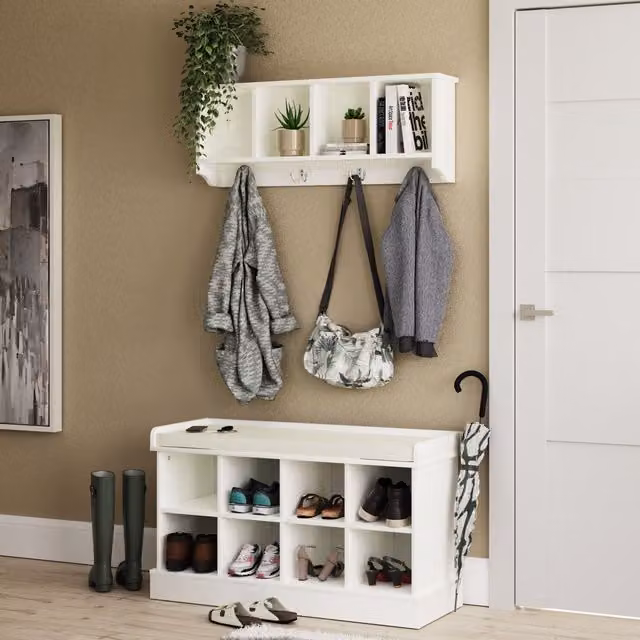 GFW Kempton 2 Piece Hallway Storage Set with Shoe Bench and Wall Rack in White – 2
