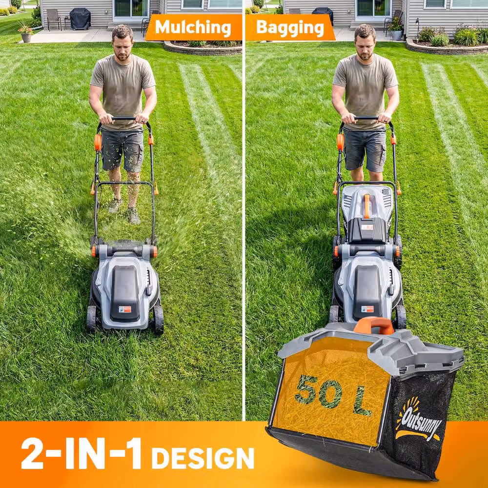 OUTSUNNY 1800W Electric Lawnmower with 40cm Cutting Width and Mulching Feature in Light Grey – 5