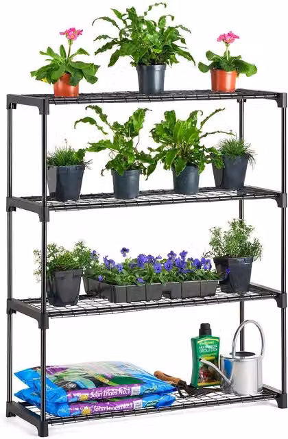 Christow 4 Tier Garden Shelving Plant Stand Rack in Black, W/D/H: 107.5 x 90 x 30 cm – 1