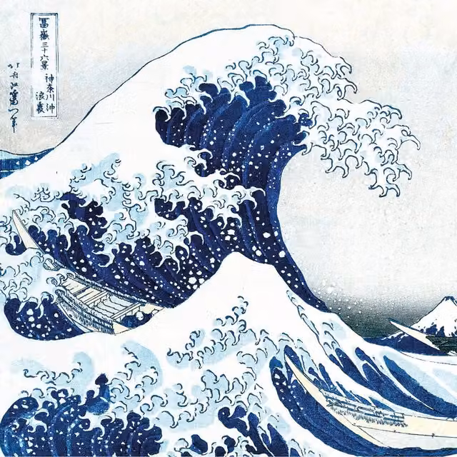 The Great Wave Oriental Wall Mural in Blue