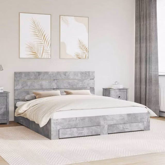 Berkfield Home Modern Bed Frame with Drawers in Grey Engineered Wood 200 x 200 cm