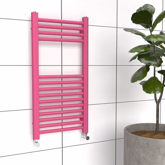 Lux Heat Pink Steel Enamel Wall Mounted Towel Radiator, W: 40 cm, H: 80 cm