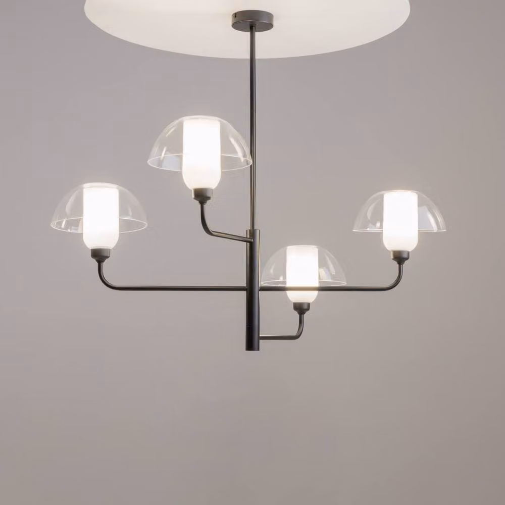 Netlighting Memory Modern Multi Arm Pendant Ceiling Light in Black with 4 x E14 Glass Shades – 2