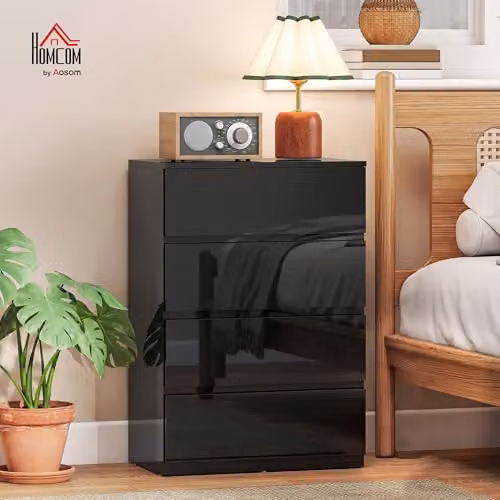 HOMCOM 4 Drawer High Gloss Black Chest of Drawers for Bedroom or Living Room – 2