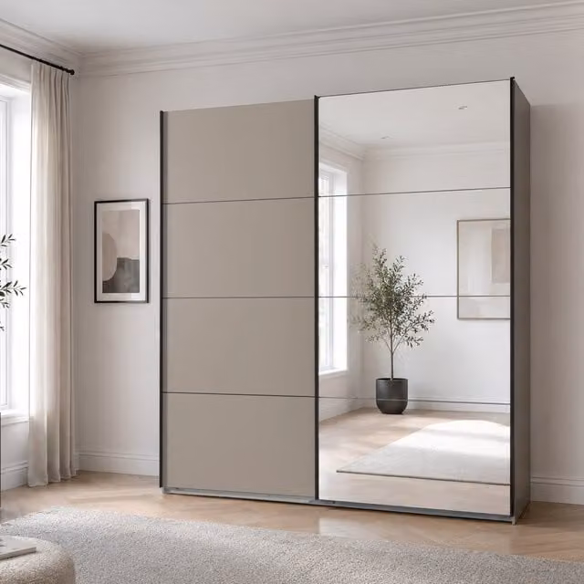 KDMD Aalst Sahara Grey 180cm Sliding Door Wardrobe with Mirror