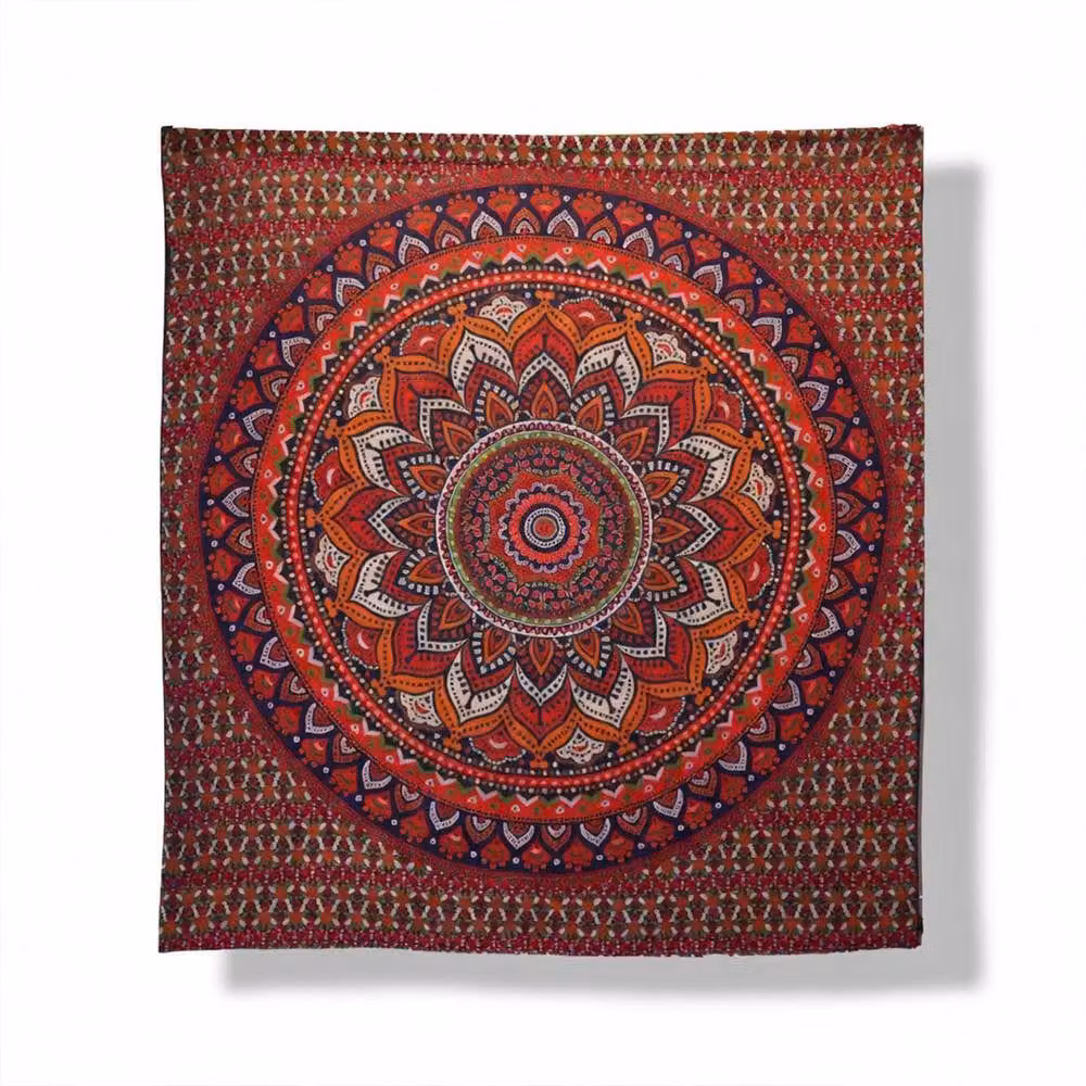 KDMD Double Cotton Bedspread and Wall Hanging Set with Mandala Design in Orange and Blue – 2