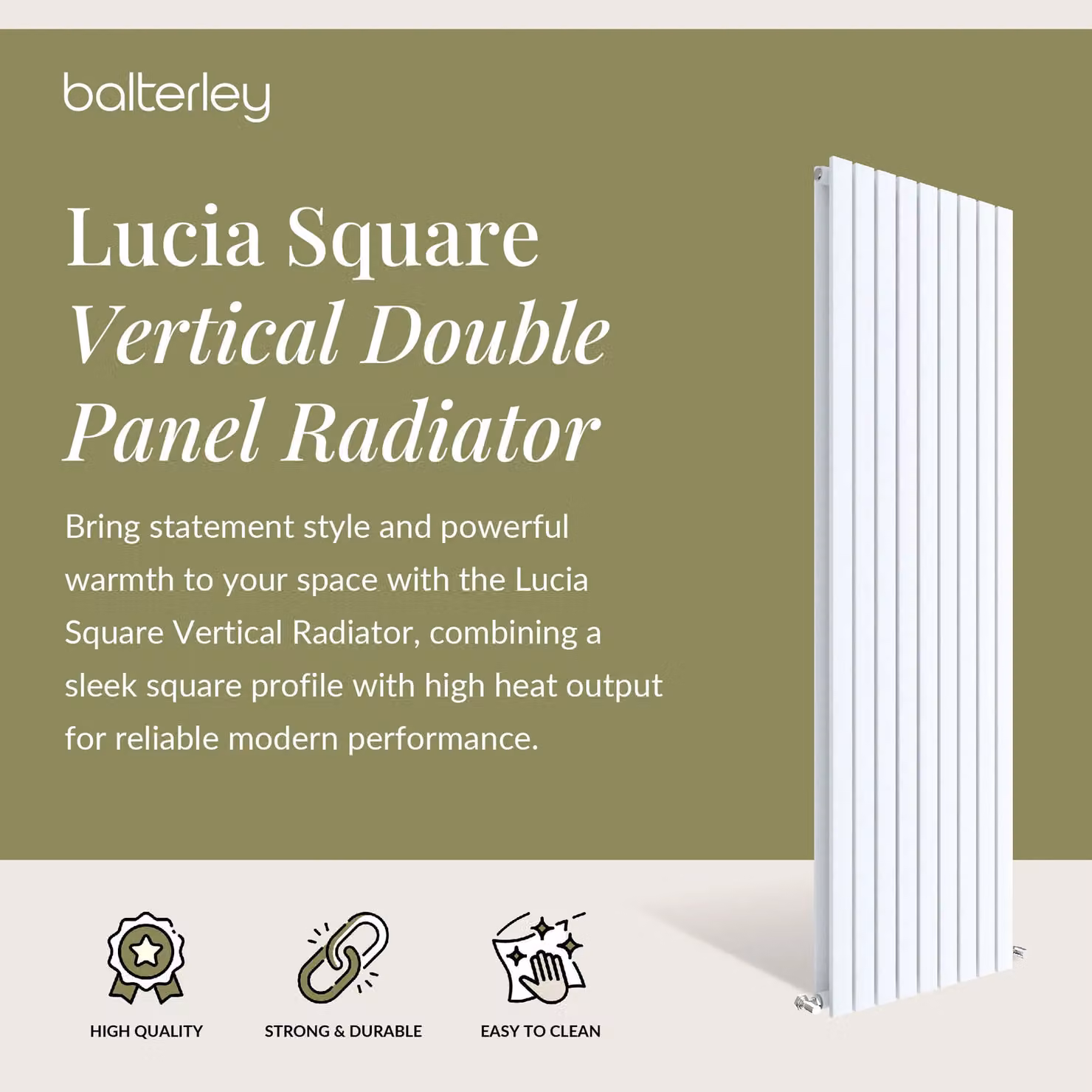 Balterley Lucia Square Vertical Double Panel Radiator, White, H: 180 cm, W: 52.8 cm – 2