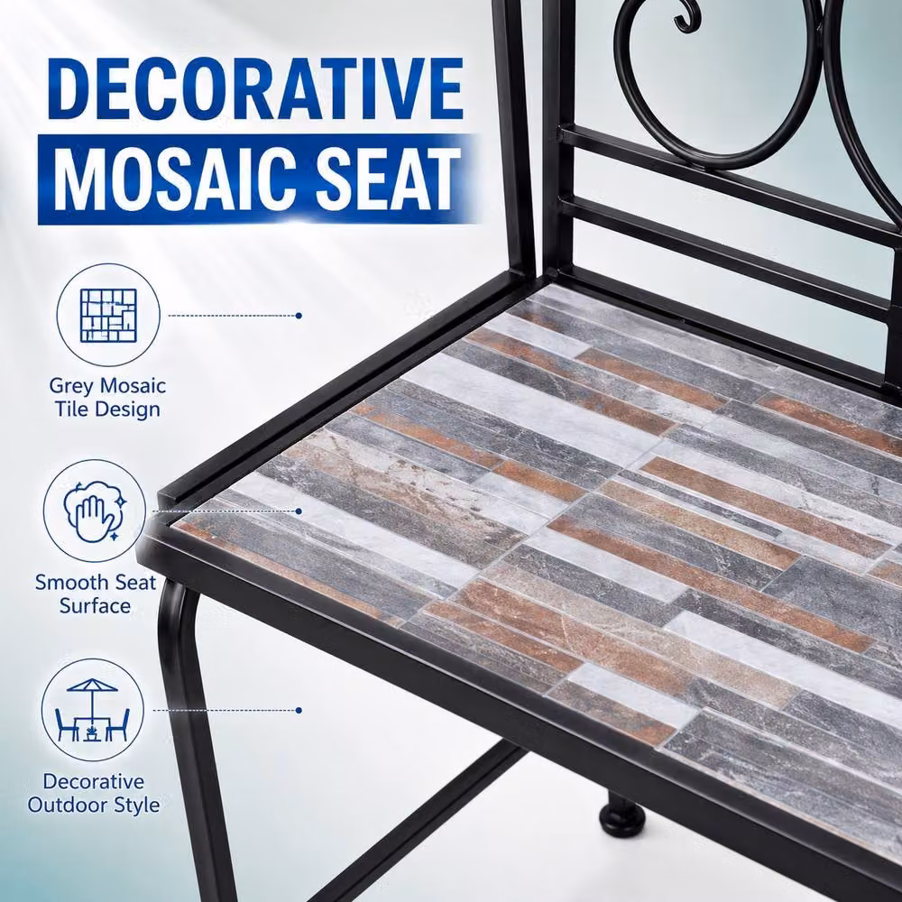 Shatchi Oasis Mediterranean Mosaic 2 Seater Garden Bench in Multicolour Metal and Ceramic Tile, W: 112 cm, H: 96 cm, D: 47 cm – 7