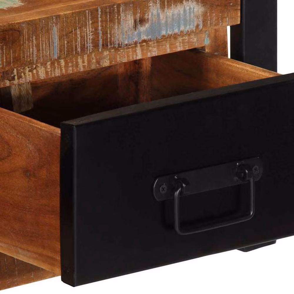 Berkfield Home Industrial TV Cabinet in Brown and Black Reclaimed Solid Wood and Metal, W/D/H: 100 x 30 x 25 cm – 5