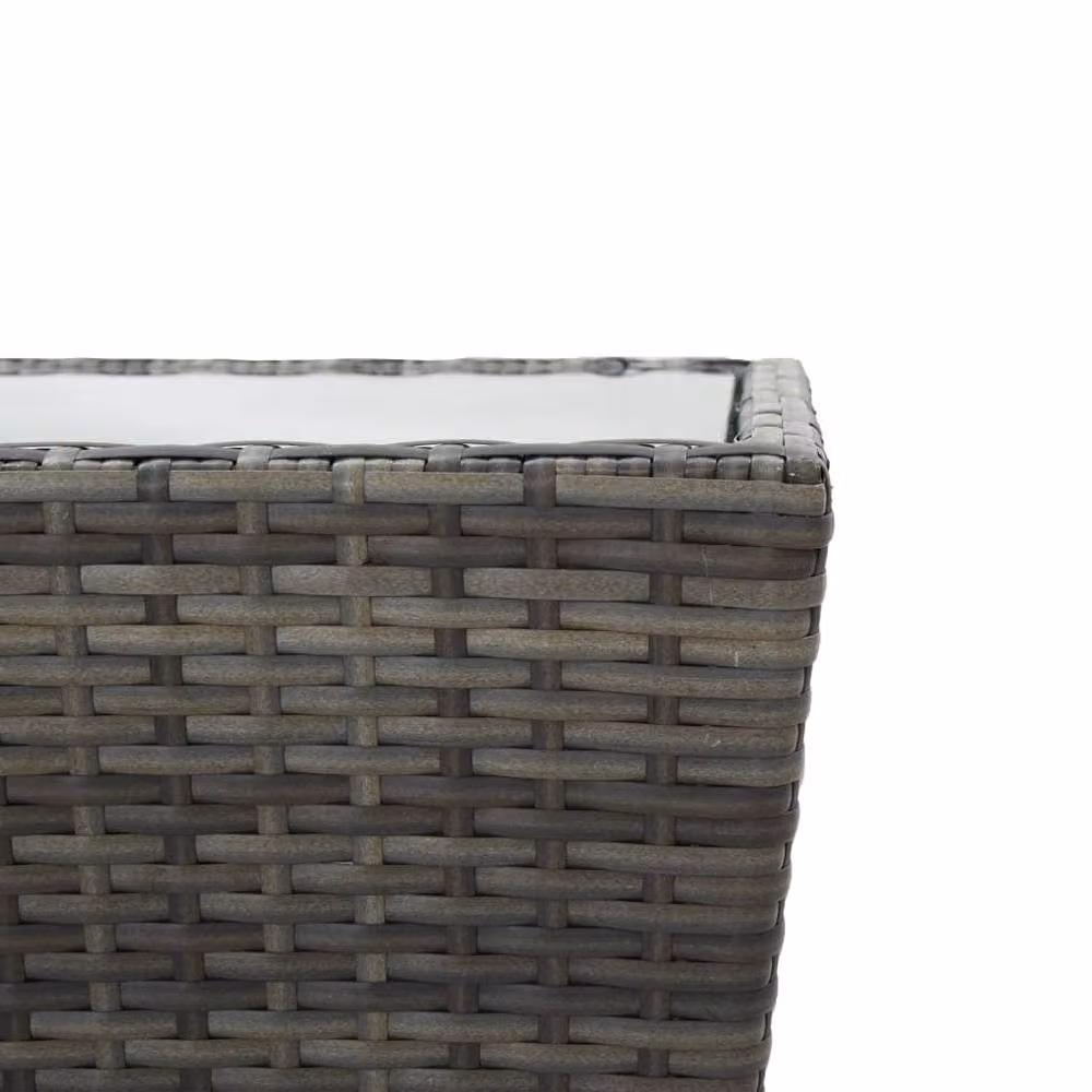 Berkfield Home Grey Poly Rattan Tea Table with Tempered Glass W/D/H: 41.5 x 41.5 x 43 cm – 2