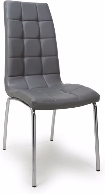 Shankar Pair of Grey Synthetic Leather Dining Chairs with Silver Metal Legs