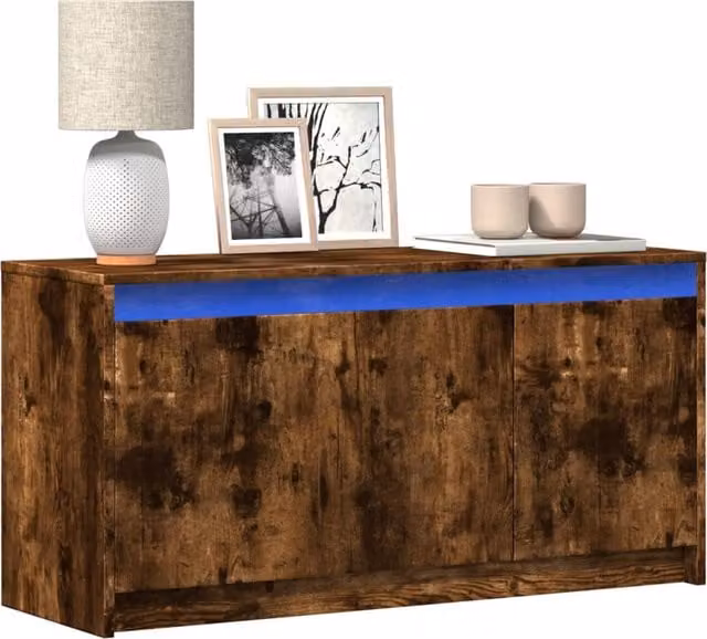 Berkfield Home TV Cabinet with LED in Smoked Oak Brown, W/D/H: 100 x 34 x 50 cm