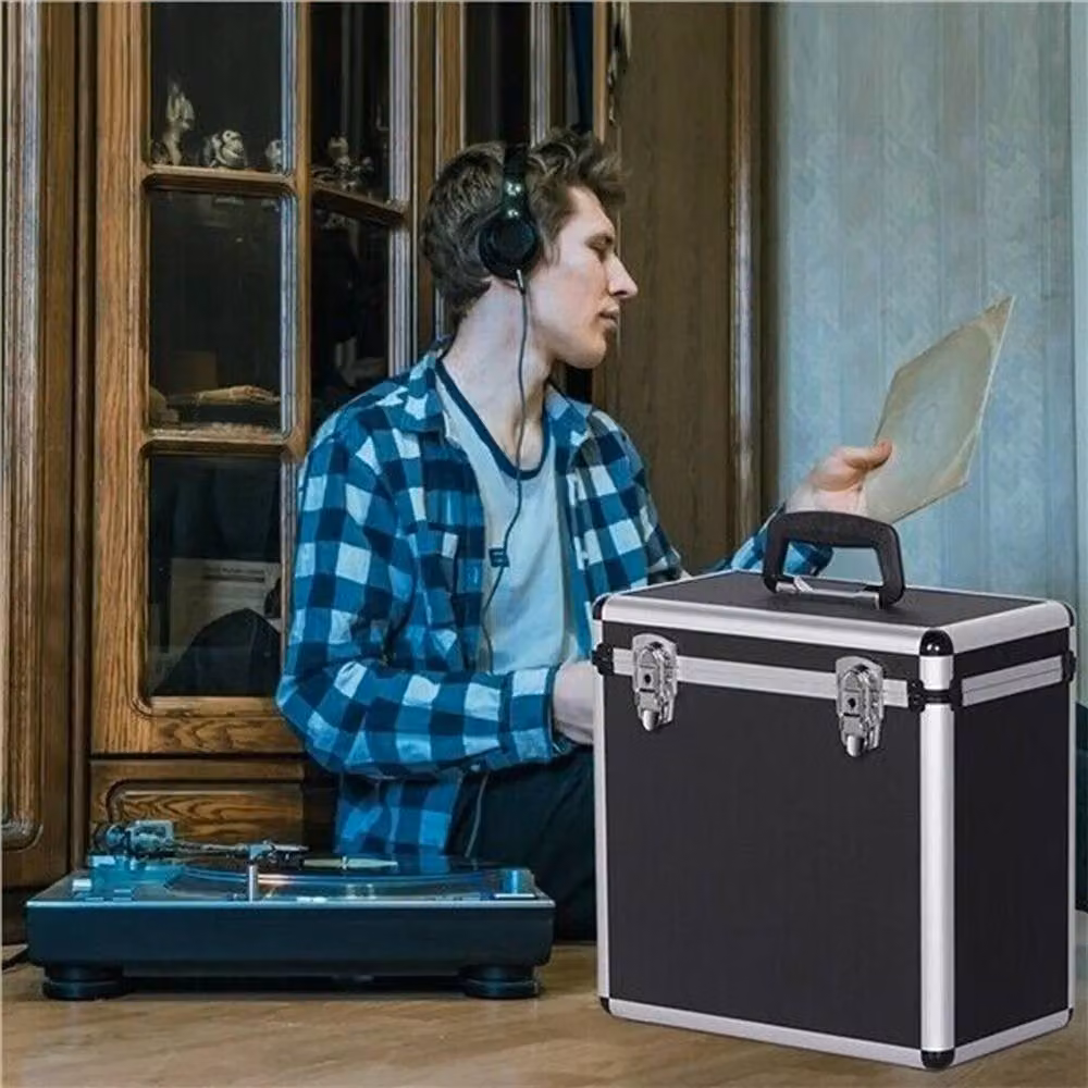 Ventryn Black Heavy Duty Vinyl Record Storage Box with Lid and Lockable Case – 4