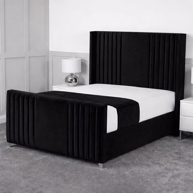 Living Comfort Bedz Emilia Upholstered Velvet Gas Lift Storage Bed in Black, W/D/H: 120 x 200 cm – 1