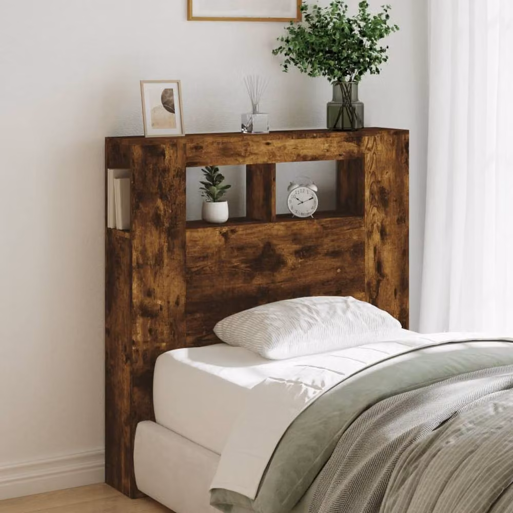 Berkfield Home LED Headboard in Smoked Oak, Brown, W/D/H: 100 x 18.5 x 103.5 cm – 4