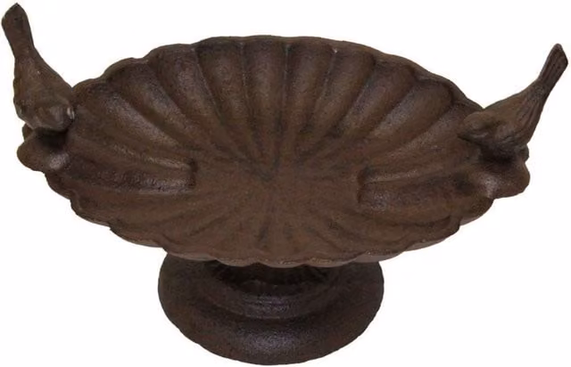 Homescapes Brown Decorative Scalloped Oval Bird Bath in Cast Iron