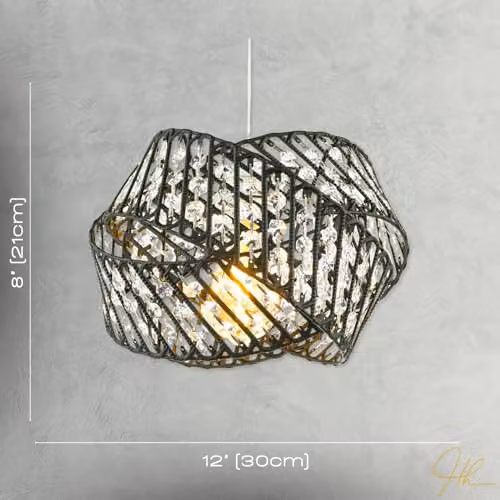 Happy Homewares Modern Triple Ring Matte Black Metal Pendant Light Shade with Transparent Acrylic Beads W/D/H: 21 x 21 x 30 cm – 5