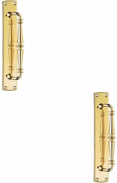 Loops 2x Cranked Ornate Door Pull Handles in Polished Brass, W/D/H: 38 x 38 x 65 mm