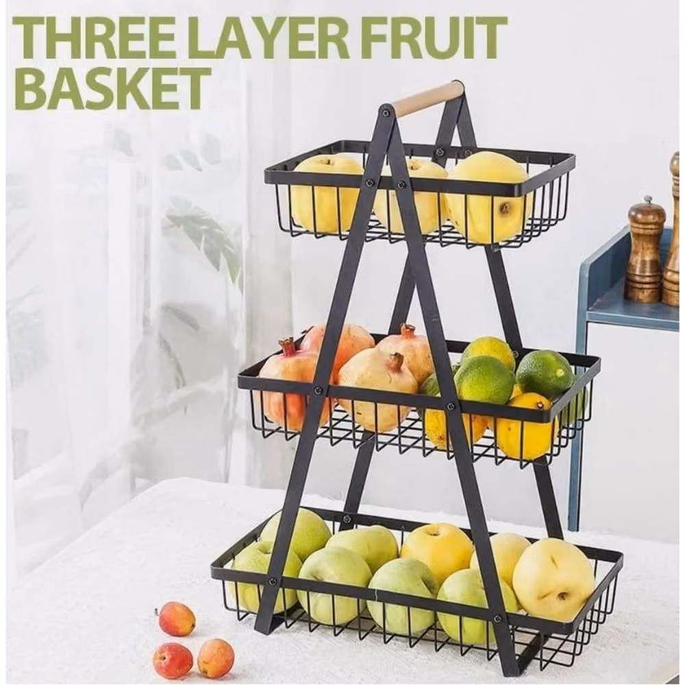 Kelvenix 3-Tier Fruit Stand and Basket in Black – 3