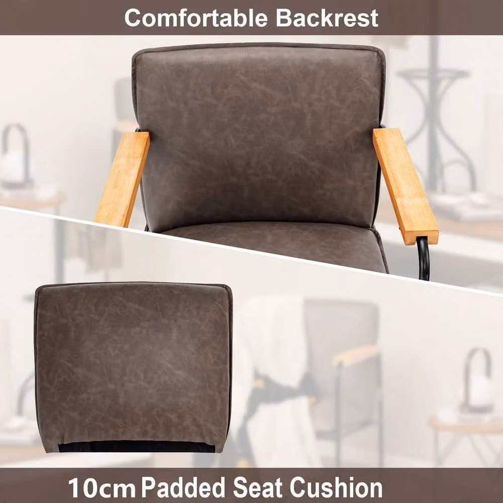 EONLION Grey PU Leather Upholstered Accent Armchair with Metal Frame and Armrests, Height: 100 cm – 4