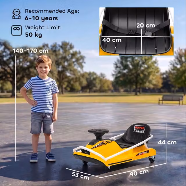 AIYAPLAY 24V Electric Go Kart for Kids with Drift Mode in Yellow