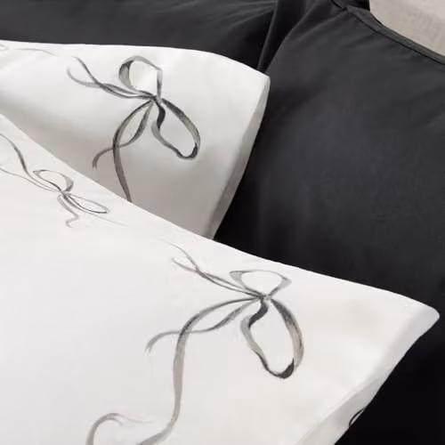 OHS Reversible Bow Border Microfibre Duvet Cover and Pillowcase Set, White and Black, W/D/H: 200 x 200 cm – 2
