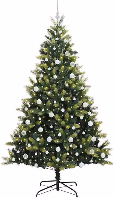 Berkfield Home Realistic Artificial Hinged Christmas Tree with 300 LEDs, Green, Height: 210 cm