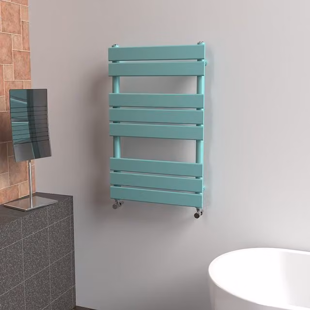 Lux Heat Flat Coloured Steel Towel Radiator in Light Aqua Green, H 800 mm x W 500 mm