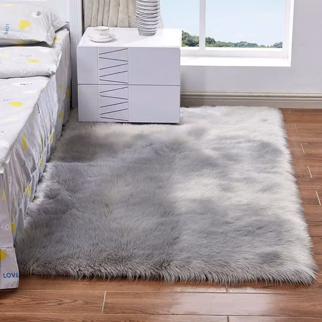 Livingandhome Luxury Soft Rectangle Shaggy Rug in Grey, Height: 5.5 cm, Width: 180 cm
