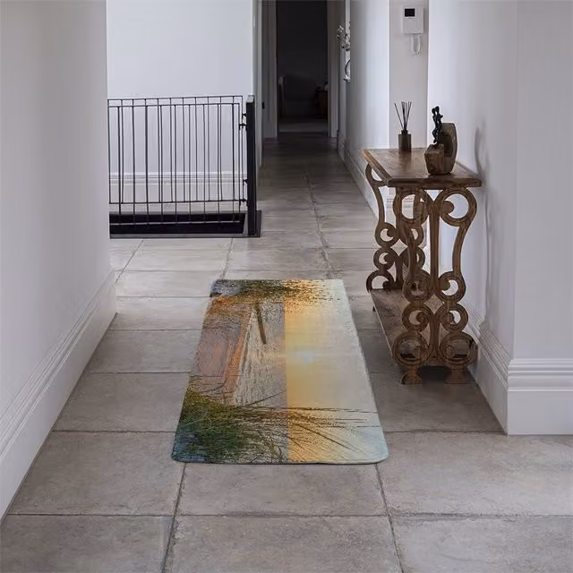 Benjamin Tate Design LTD Sunset at the Baltic Sea Beach Designer Runner Rug, Yellow and Multicolour Wool Non-Slip Modern Rectangular Rug