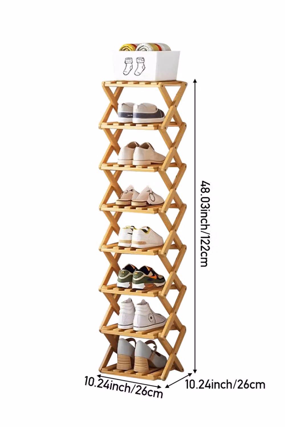 H&O Direct 8-Tier Bamboo Folding Shoe Rack in Light Bronze – 2