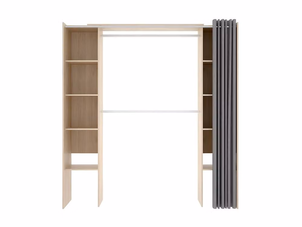 Vente-unique Extendable Wardrobe with Curtain in Oak and Grey, W: 110 cm, H: 205 cm – 2