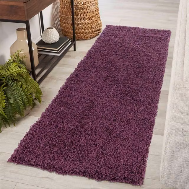 Desire Rugs Plain Fluffy Shaggy Area Rug, Purple, W: 60 cm, L: 220 cm