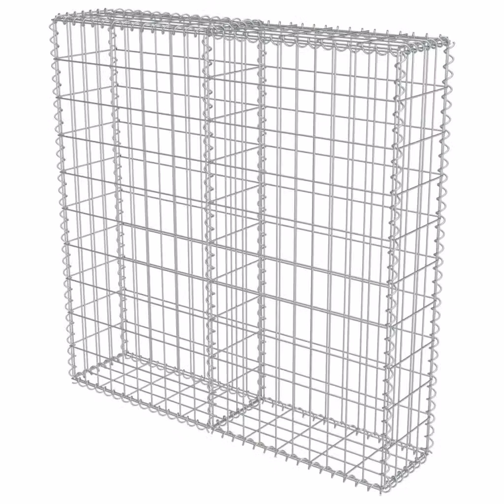 Berkfield Home Galvanised Steel Gabion Fence Wall with Covers in Silver, W/D/H: 100 x 20 x 100 cm – 3
