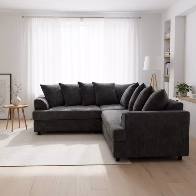 Abakus Direct Ferguson L-Shape Chenille Corner Sofa with Deep Seats and Scatter Cushions in Black or Grey – 1