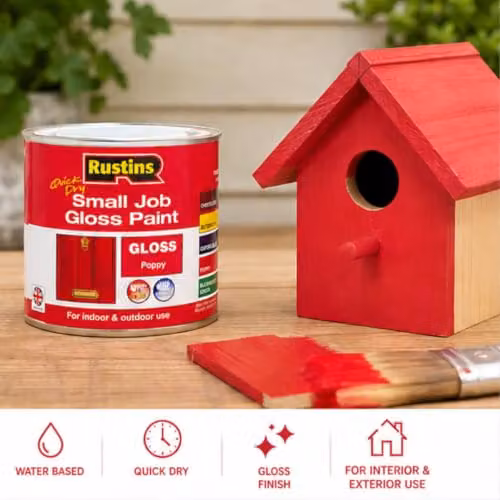 Rustins Quick Drying Water Based Gloss Paint Poppy Red 250ml – 4